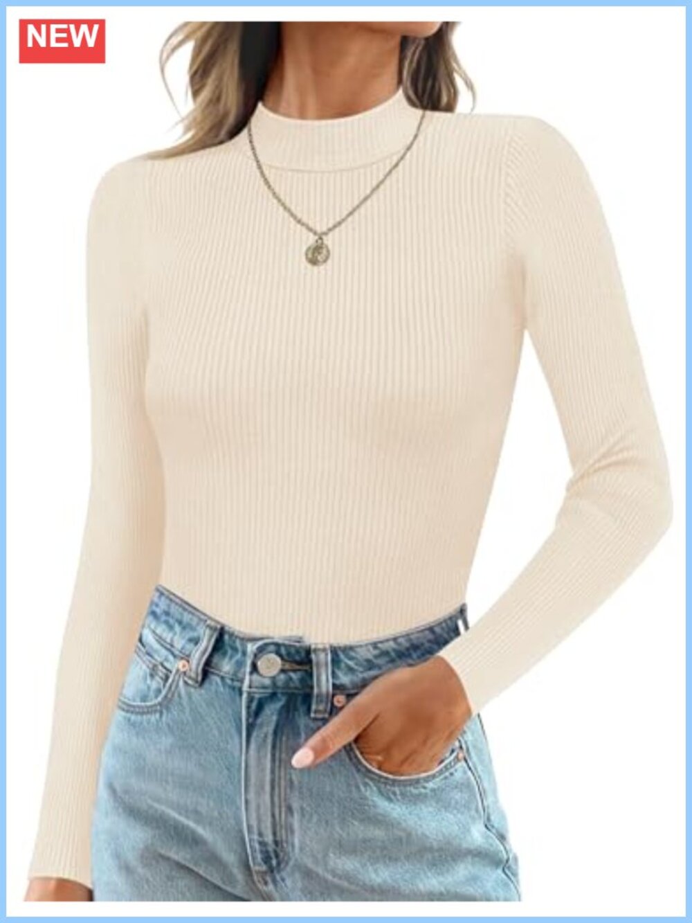 Mock Neck Ribbed Long Sleeve Top Women Thermal Slim Fit Base Layer